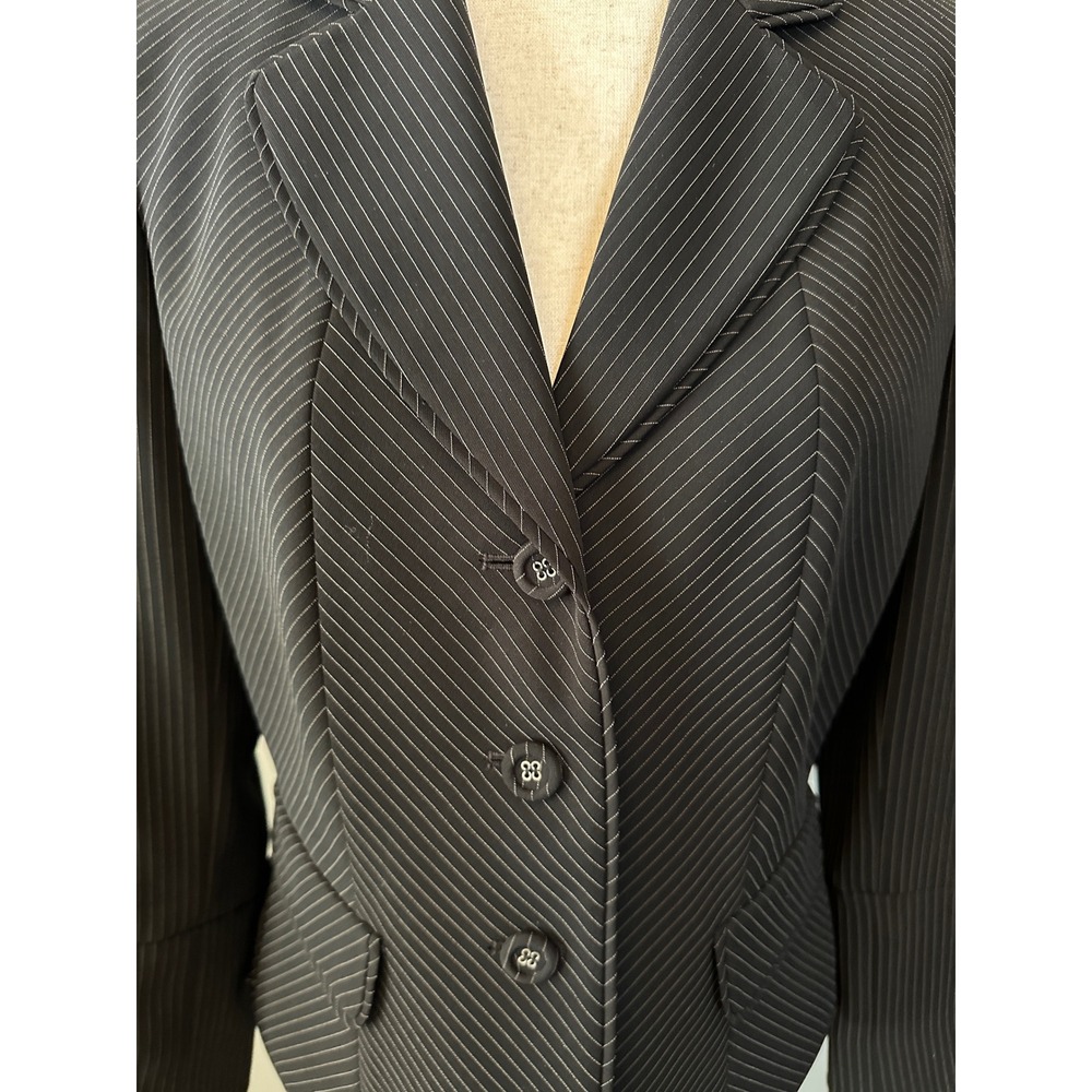 Vintage Y2K Tahari Arthur Levine Blazer 6 Black Pinstripe Designer Career Jacket - Picture 11 of 12